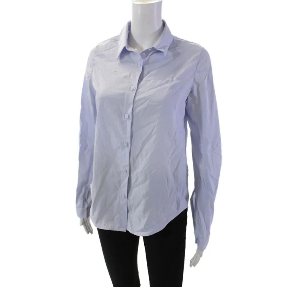 Lululemon Womens Long Sleeves Button Down Shirt Sky Blue Cotton Blend Size 4_2